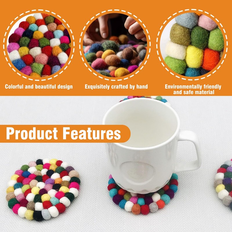 2 Pack Wool Table Coasters, Felt Coasters, Handmade Felt Coasters