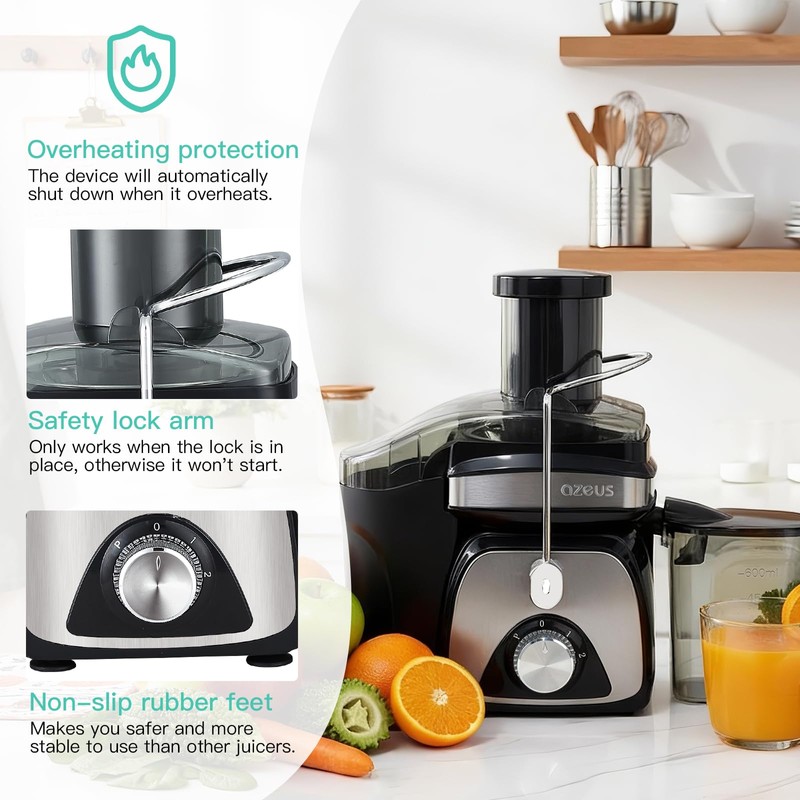 AZEUS Centrifugal Juicer Machines, Juice Extractor with Germany-Made 163 Chopping