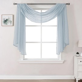 DONREN Sheer Scarf Curtain for Bedroom - Window Topper Valance Voile Panel Classic for Sons/Boys/Seniors Room (W34 x L144, 1 Pack, Dusty Blue)