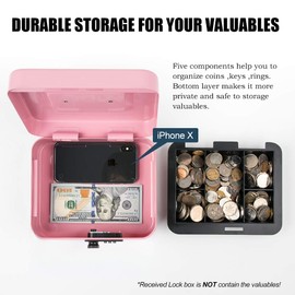 KYODOLED Medium Cash Box with Combination Lock Safe Metal Money Box with Money Tray for Security Lock Box 7.87x 6.30x 3.54Inch Pink Medium