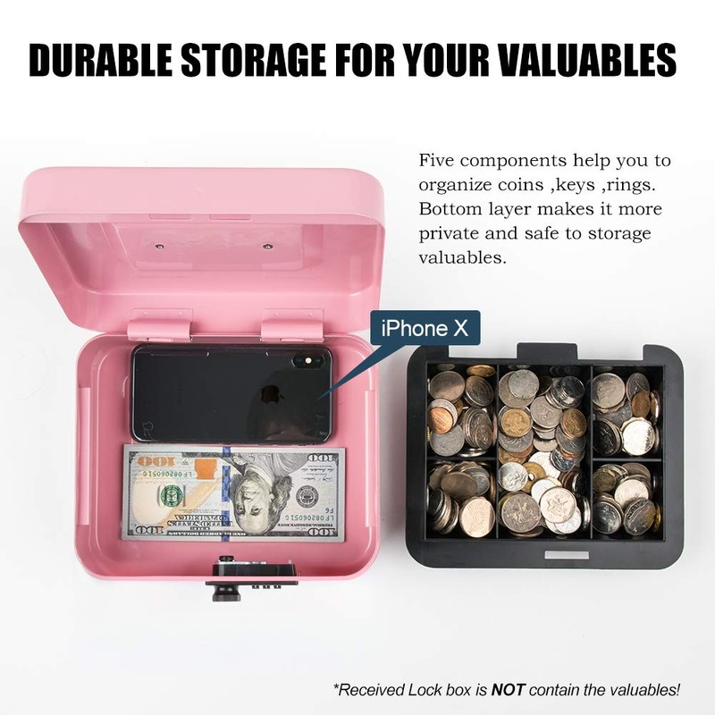 KYODOLED Medium Cash Box with Combination Lock Safe Metal Money
