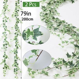 2 Efeu Künstlich Girlande Weiß Grün 200cm Fake Efeu Girlande Fake Pflanzen,Kunstpflanze Hängend Gefälschte Reben für Zimmer Dekoration für Innen Außen Hängende Pflanzen für Grünpflanzen Deko