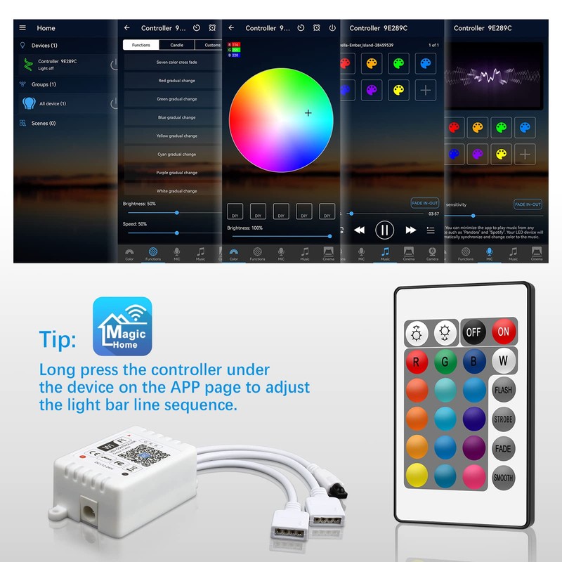 Smart WiFi RGB LED Light Strip Remote Controller, 24 Key
