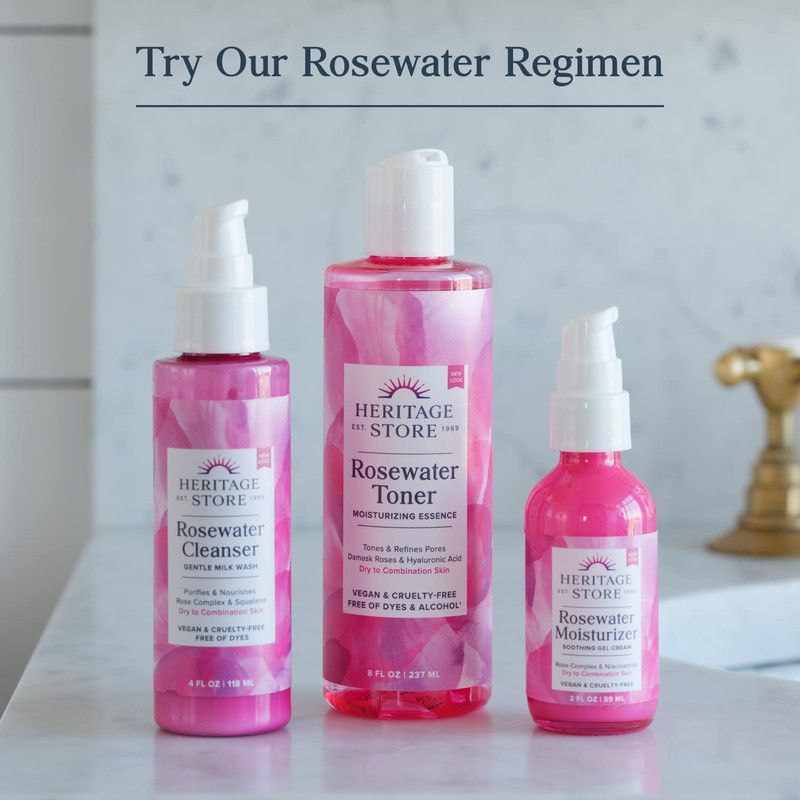 Heritage Store Rosewater, Refreshing Facial Mist for Glowing Skin, With