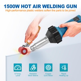 Iglobalbuy 1500W Hot Air Plastic Welder Plastic Welding Roofing Kit Vinyl PVC TPO Welding Handheld Plastic Hot Air Heat Gun Welding Torch with Various Nozzles