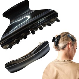 LAYONGMOLI 4” Non-fading Large Tortoiseshell Hair Claw Clips Cellulose Acetate Fiber Ponytail Clamps Hand Polished Oil-free Tight Leopard Print Barrette Hair Ornament for Women Set of 2 (Striped)