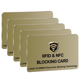 SaiTech IT RFID Cards, 5 Pack One Card Protects Entire Wallet Purse For Men & Women, NFC Contactless Bank Debit Credit Card Protector ID ATM Guard Card – Golden