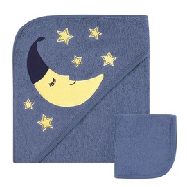 Hudson Baby Unisex Baby Cotton Hooded Towel and Washcloth, Moon, One Size