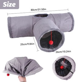 ACNCN Cat Tunnel, Collapsible Cat Tunnel Toy, Small Cat Tunnels for Indoor Cats Rabbits, with Suspended Ball Peek Hole(Grey (Classic 3-Way))