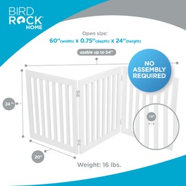 INTERNET'S BEST Dog Gate Indoor Freestanding Pet Barrier, Folding Wood Dog Fence, Extra Wide Doorway Puppy Gate, Indoor Animal Privacy Panel, Wooden Cat Fence - 3 Panel - 24", White