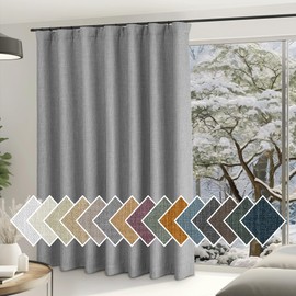 NICETOWN Extra Wide Light Grey Sliding Door Curtains, Hook Belt/Rod Pocket/Back Tab Faux Linen Thermal Drape Room Dividers Window Treatments for Living Room/Bedroom, W100 x L84, 1 Panel