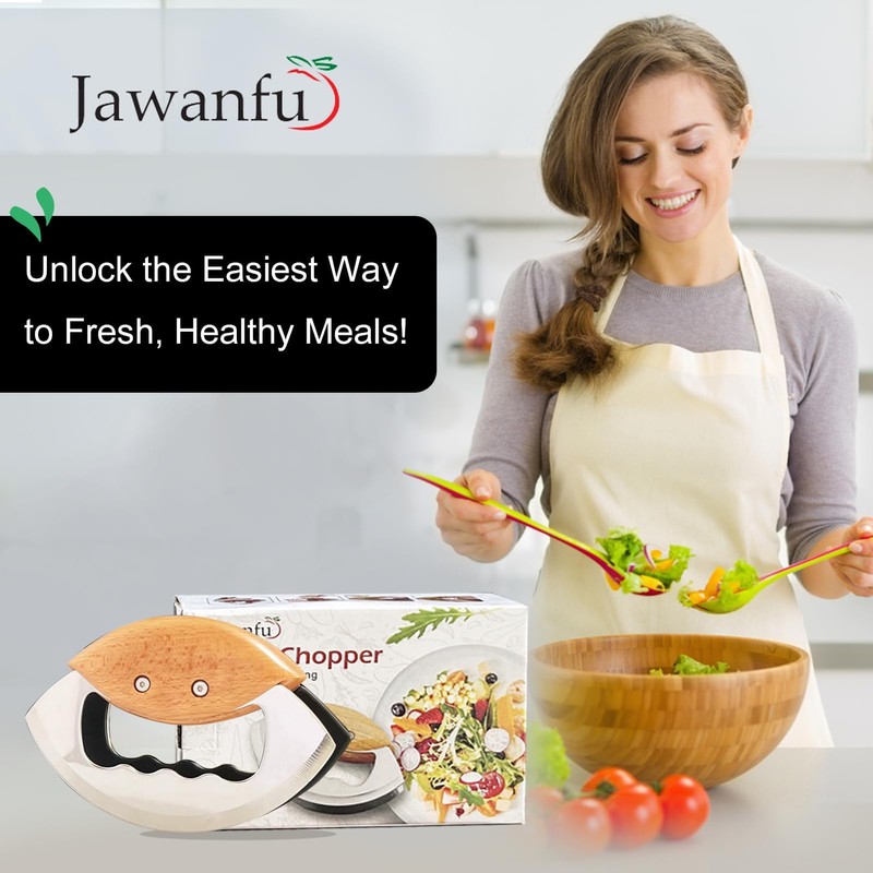 Jawanfu Mezzaluna Salad Chopper Tools with Protective Cover, Super Sharp