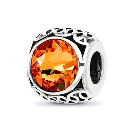 JewelryWeb 9.1mm 925 Sterling Silver Reflections Artisan Oxidized Orange Crystal Bead-Bead Charm Pendant Necklace for Women