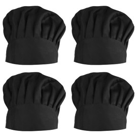 Catime Pack of 4 Elastic Chef's Hats Women Men Adjustable Cooking Hat Unisex Baker Hat Breathable Chef Hat Restaurant Hats Cooking Cap Mushroom Cooking Hood for Adults Kitchen Baking Hotel, black