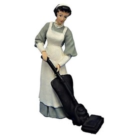 Melody Jane Dolls House People Victorian Maid in Grey Hoovering Resin Figure