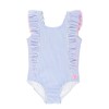 RuffleButts® Niñas Periwinkle Blue Seersucker Cascada de una pieza -
