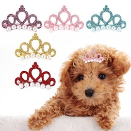 Wosune Dog Hair Clips, 25PCS Crown Hair Clip for Pet, Colorful Shining Hairpin, Dog Hair Pin Grooming Accessories for Medium Small Cat Dog