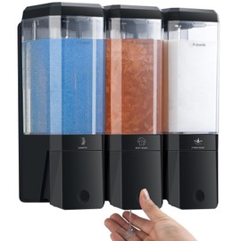 Shampoo and Conditioner Dispenser Wall Mounted, Shower Soap Dispenser No Drill Upadate Easy Slot Install, Shampoo Dispenser for Shower Bathroom Large Capacity 500ml * 3 Chamber Holder Black