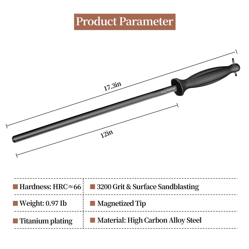 Efficient 12 Inch Honing Steel Sharpening Rod Knife Sharpener Steel