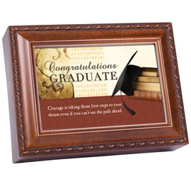 Cottage Garden Congrats Graduate Wood Grain Finish Jewelry Music Box - Plays Song Pomp and Circumstance