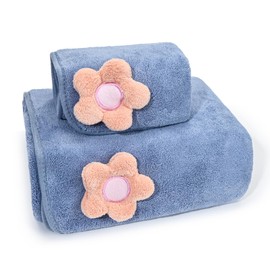 Newseego Bath Towels, Face Towels, Set of 2, Microfiber, Fluffy, Soft, Texture, Antibacterial, Odor Resistant, Thick, Large, Fast Absorption, Quick Drying, Durable, Solid Color