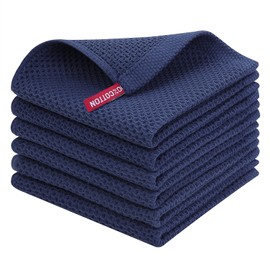Moosfor Tea Towels, 100% Cotton, Set of 6, 30 x 30 cm, Soft Tea Towels, Kitchen Towels, Absorbent Kitchen Towels, Thick Premium Tea Towel, Dishcloths, Cleaning Cloths, Navy Blue