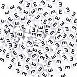 Sunrica 300Pcs Vowel Letter Pony Beads for Friendship Bracelets Making 4X7mm Individual Round White Alphabet Beads E