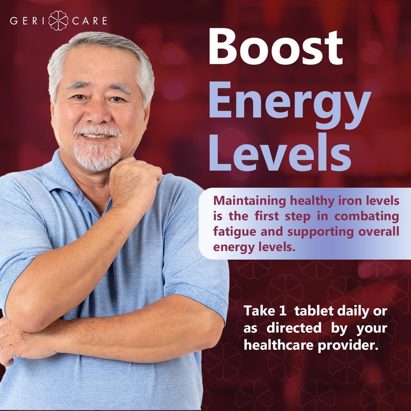 Gericare Iron 27mg Ferrous Gluconate 240mg, Iron & Energy Suplement,