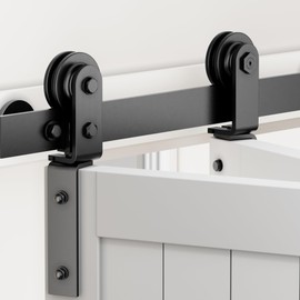ZEKOO Bifold Barn Door Hardware: 48 inch Bi-fold Sliding Barn Door Hardware Track Kit for 44" Closet Doors - Easy Assembly Smoothly Quietly I Shape Side Mount and Top Mount Slide Roller- No Doors