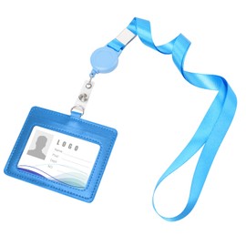 Vicloon Vicloon Kartenhalter mit Umhängeband, Horizontal ID Ausweishalter mit Umhängeband, Ausweisjojo mit Leder Kartenhalter,Doppelseitig erhältlich, für Ausstellung, Büro, Mitarbeiter-Hellblau