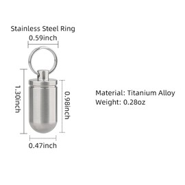 NHDT SW913 Micro Titanium Portable Pill Case Keychain, Mini Pill Holder Keychain, Waterproof Pill Fob for Outdoor Travel Camping Only 0.28OZ Weight