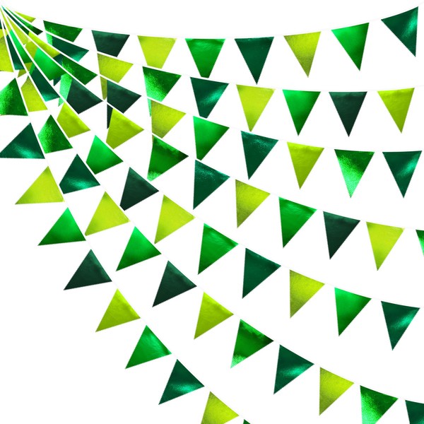 Gradient Green Party Decorations Metallic Fabric Ombre Green Triangle Pennant