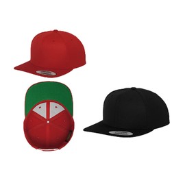 HLKauf Flexfit Snapback Unisex Classic Cap 2-Tone Cap Many Colour Sets One Size + Free Block, 1x Rot & 1x Black & 1x HLKauf Block