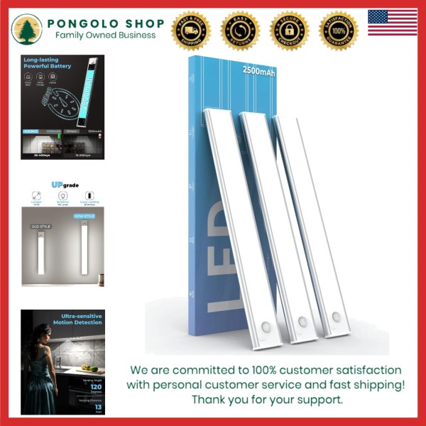 Unbranded 3-Pack LED Motion Sensor Under Cabinet Lights - Rechargeable,