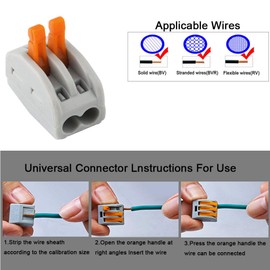 QitinDasen 30Pcs Premium PCT-212 Lever-Nut Wire Connectors, 2 Port Conductor Compact Wire Connectors, Quick Splicing Connector Cable Clamp Terminal Block Spring Connector