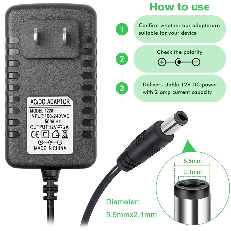 12V 2A DC Power Supply Adapter Charger for Guitar Pedal