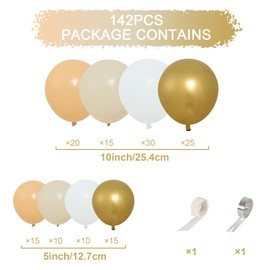 Sand White Gold Balloons Garland Kit, 142Pcs Gold Balloons, White Balloons, Sand White and Skin Colour Balloons, for Neutral Baby Shower, Birthday Decoration, Bridal Shower, Wedding, Engagement