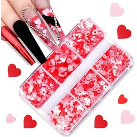 Red Heart Nail Nail Art Glitter - Valentines Heart Nail Art Sequins, Red White Heart Butterfly Flower Nail Glitter, Valentines Hollow Heart Nail Decorations, Winter Nail Art Shimmering Sequins