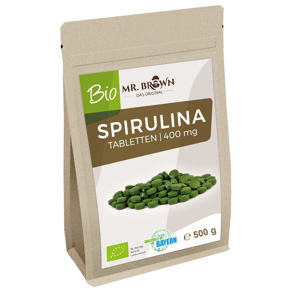 500 g Organic Spirulina Tablets, 400 mg Pellets, Organic Algae without Additives, Vegan