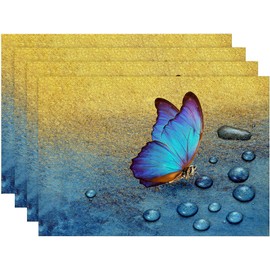 Juego de 4 manteles individuales con diseño de mariposas en gotas de rocío, para comedor, cocina, decoración de granja, hogar, 12 x 18 pulgadas