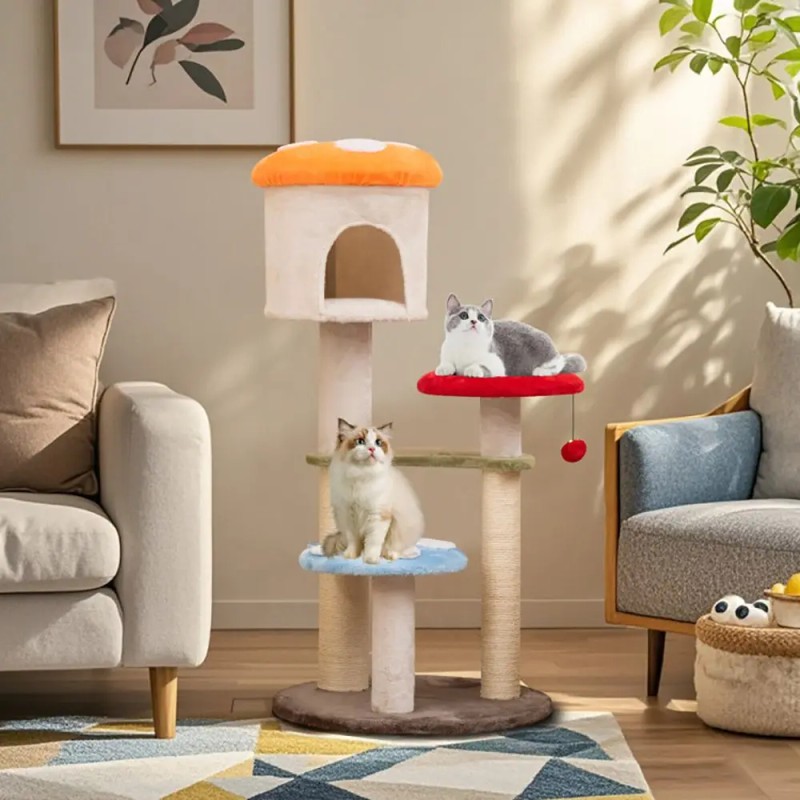 1PC Cute Mushroom Cat Tree with Sisal Scratching Posts Top