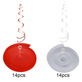 Colorful Ceiling Swirl Foil Decorations Hanging Plastic Streamer Themed Swirl Party for Christmas Graduation Celebration, Pack of 28 (Red and Sliver)