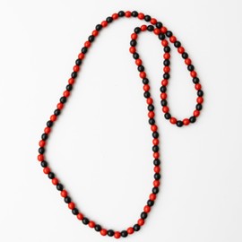 Heritage Hues Natural Wood Beaded Unisex Necklace, 8mm beads, 80cm Length - Red and Black
