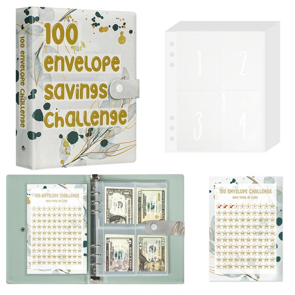 Hiwhy 100 Envelope Savings Challenge Binder, Leather Budget Binder for
