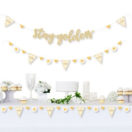 Big Dot of Happiness Golden Birthday - Happy Birthday Party Letter Banner Decoration - 36 Banner Cutouts and No-Mess Real Gold Glitter Stay Golden Banner Letters
