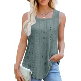 WEESO Womens Tank Tops Loose Fit Square Neck Cute Summer Tops for Women 2025 Casual Beach Vacation Clothes Green L