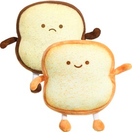 Yookeer 2 Pieces Toast Bread Pillows Bread Shape Pillows 2 Styles Funny Food Pillow Facial Expression Stuffed Toast Sofa Pillow Food Cushion Stuffed for Adults Home Room Decor