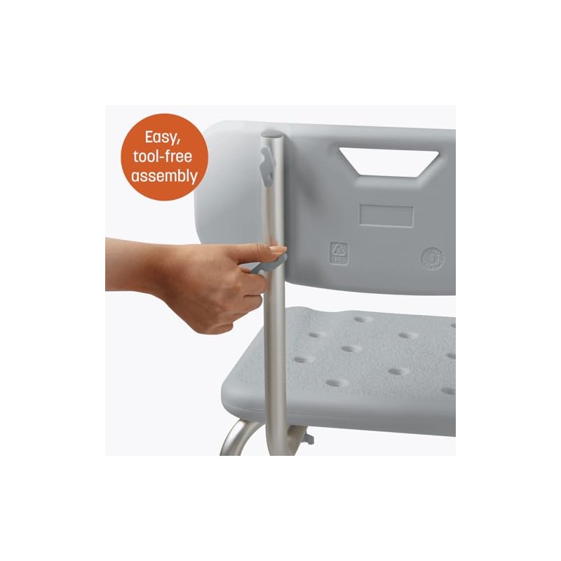 Caring Bath Chair for Seniors, Shower Seat with Removable Backrest,