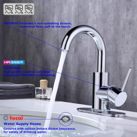 RKF Single-Handle Swivel Spout Bathroom Sink Faucet with Pop-up Drain with Overflow and Supply Hose,Bar Sink Faucet,Small Kitchen Faucet Tap,Chrome Polished,BF3501P-CP2