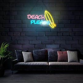 FITNATE Beach Neon Sign, Dimmable Neon LED Light Sign for Wall Decor, Party Neon Sign for Bedroom, Living Room, Bar and Party Decoration